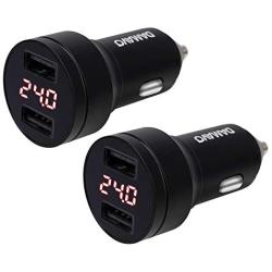 DAMAVO 4.8A Metal USB Car Charger Adapter Fast Charge Voltage Display Mini Dual Port Cigarette Lighter USB Car Socket Power Outlet for iPhone XR/Xs/Max/X/Plus, iPad Pro/Mini, Galaxy (2 Pack)