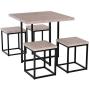 HOMCOM 5 Piece Dining Room Table Chair Set Square Board Steel Space Saving with Stools, Natural Wood Color
