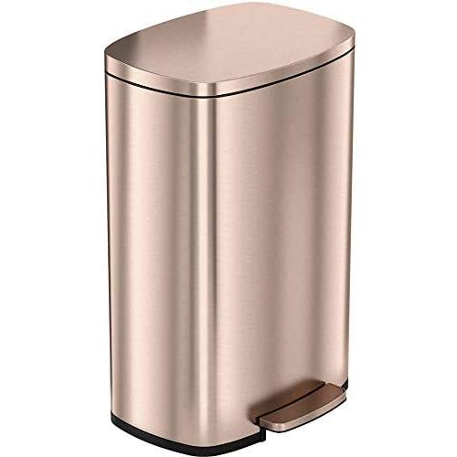 iTouchless SoftStep 13.2 Gallon Stainless Steel Step Trash Can with Odor Control System, 50 Liter Pedal Garbage Bin for Kitchen, Office, Home - Silent and Gentle Open and Close, Rose Gold