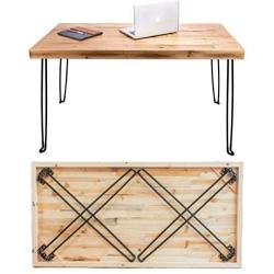 SLEEKFORM Folding Desk Lightweight Portable Wood Table 47''x 24'' | Small Wooden Foldable Workstation for Study Writing Computer PC Laptop | Industrial Rustic & Metal Hairpin Legs | No Assembly Required