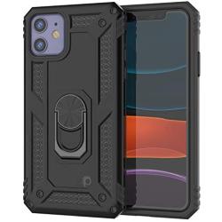 Punkcase iPhone 11 Case [ArmorShield Series] Military Style Protective Dual Layer Case W/Metal Ring Grip Holder & Kickstand | Full Body Protection for Apple iPhone 11 (6.1'') [Black]