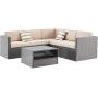 SOLAURA Outdoor Patio Furniture 4-Piece(5 Seats) Furniture Sectional Sofa Set All Weather Conversation Set Warm Grey Wicker with Brown Cushions & Sophisticated Glass Coffee Table
