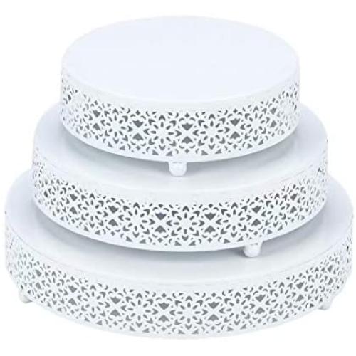 VILAVITA 3-Piece Cake Stand Set Round Metal Cake Stands Dessert Display Cupcake Stands, White VILAVITA 3-Piece Cake Stand Set Round Metal Cake Stands Dessert Display Cupcake Stands, White