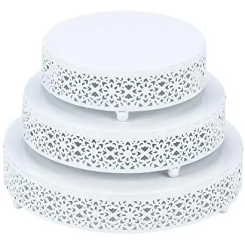VILAVITA 3-Piece Cake Stand Set Round Metal Cake Stands Dessert Display Cupcake Stands, White