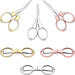 Tatuo 6 Pieces Stainless Steel Scissors Anti-Rust Folding Scissors Glasses-Shaped Mini Shear for Home and Travel Use (Rose Gold, Gold, Silver)