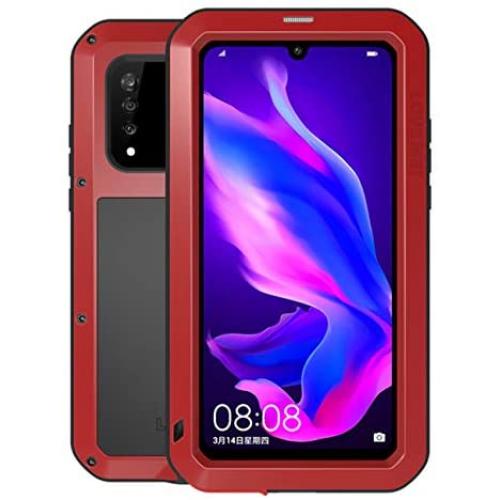 GFU Tempered Glass Armor Huawei P30 Case, Outdoor Dustproof Cover Shell for Huawei P30 Full Body Hybrid Heavy Duty Metal Shockproof (Red, P30)