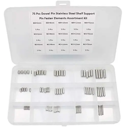 75 Pieces Dowel Pin Stainless Steel Shelf Support Pegs Pin Rod Fasten Elements Assortment Kit 75 Pieces Dowel Pin Stainless Steel Shelf Support Pegs Pin Rod Fasten Elements Assortment Kit