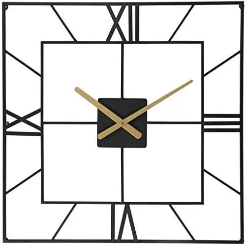 25 Inch Large Square Black Industrial Metal Wall Clock Battery Operated for Living Room Entryway Bedroom Decor