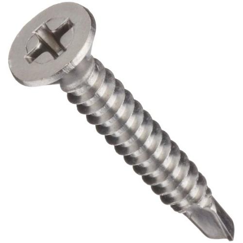 Small Parts-B000NHS9A8 Stainless Steel Sheet Metal Screw, Plain Finish, Flat Head, Phillips Drive, Self-Drilling Point, 2'' Length, #10-16 Threads (Pack of 100)