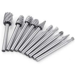 XT AUTO 10Pcs High Speed Steel Burr Bits Rotary Carving Burs Woodworking Rotary File Set for Metal Rotary Files Bit Wood Cutting Burrs Set