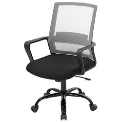 Office Chair Ergonomic Desk Task Chair Mesh Computer Chair Mid-Back Mesh Home Office Swivel Chair Modern Executive Chair with Wheels Armrests Lumbar Support (Grey)