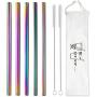 5 Pcs 10'' Reusable Smoothie Straws & Milkshake Straws - Rainbow Colors, 0.35'' Wide Stainless Steel Straws, Metal Straws for Smoothies, Milkshakes, Jumbo Drinks | 2 Cleanning Brushes & 1 Case