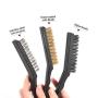 HOYIN 6PC Wire Scatch Brush Set, Zinc Platd and Brass Coated and Nylon Wire,3 and 5 Rows