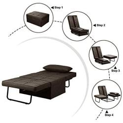 Diophros Ottoman Sofa Bed, 4 in 1 Multi-Function Folding Sleeper Guest Sofa Chair Convertible Sofa for Living Room (Deep Brown)