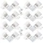 L Shape 4-Pin LED Connectors 10-Pack JACKYLED 10mm Wide Right Angle Corner Solderless Adapter Connector Terminal Extension with 22Pcs Clip Connectors for 3528/5050 SMD RGB 4 Conductor LED Light Strips
