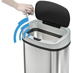 iTouchless 13 Gallon SensorCan Touchless Trash Can with Odor-Absorbing Filter, Stainless Steel, Oval Shape, 49 Liter Kitchen Bin with Sensor-Activated Lid