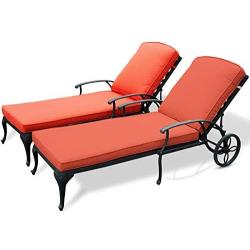 HOMEFUN Chaise Lounge Outdoor Chair with Red Cushions, Aluminum Pool Side Sun Lounges with Wheels Adjustable Reclining, Patio Furniture Set, Pack of 2(Antique Bronze)