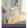Ornavo Home Modern Round Velvet Storage Ottoman Foot Rest Stool/Seat with Gold Metal Legs & Tray Top Coffee Table - Cream