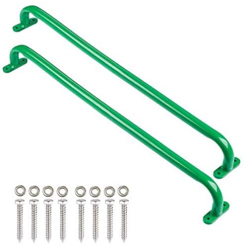 Purife 37 Long Playhouse Ladder Handle (1 Pair-500LBS )-Metal Green Playground Safety Handle, Swing Set Grab Handles, Playset Kids Handle Bar, Hand Grip for Treehouse, Jungle Gym, Rock Climbing Wall