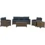 Crosley Furniture KO70051WB-NV Bradenton Outdoor Wicker 5-Piece Set (Sofa, 2 Arm Chairs, Side & Coffee Table), Brown with Navy Cushions Crosley Furniture KO70051WB-NV Bradenton Outdoor Wicker 5-Piece Set (Sofa, 2 Arm Chairs, Side & Coffee Table), Brown with Navy Cushions