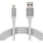 Amazon Basics Double Braided Nylon Lightning to USB Cable, Advanced Collection, MFi Certified Apple iPhone Charger, Silver, 10 Feet