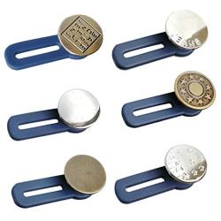 Buttons Pants Extender 6 Styles Elastic Metal Button Pant Waistband Soft Rubble Loop Extender Button No Sewing for Jeans, Collars, Cuffs (6 Pieces)