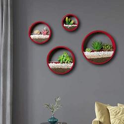 Ecosides Wall Mounted Planter Wall Hanging Planters Metal Plant Terrarium for Indoor Planter, Faux Flower Air Plant Holders Decorative Morden Circle Iron Vase for Succulent Wall Decor(8'' H, Red)