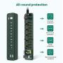 SUPERDANNY USB Surge Protector Power Strip Mountable 5ft Extension Cord Multiple Protection 5 Outlet 3 USB Port with Hook & Loop Fastener for iPhone iPad PC Home Office Travel Dark Green