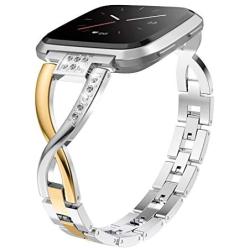 Wearlizer Metal Replacement for Fitbit Versa/Versa 2 /Versa Lite/Versa SE Bands for Women Rose Gold Silver Black Small Large (Gold + Silver)