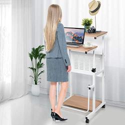 Tangkula Mobile Standing Desk, Height Adjustable Stand Up Desk Computer Workstation, Movable Computer Cart with 4 Rolling Wheels & Footrest, Suitable for Sitting or Standing (Oak)