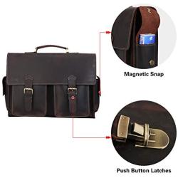 Polare 17'' Mens Full Grain Leather Laptop Briefcase Business Messenger Bag Satchel With YKK Metal Zippers