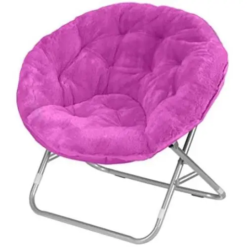 Urban Shop Super Soft Faux Fur Saucer Chair with Folding Metal Frame, Pink Urban Shop Super Soft Faux Fur Saucer Chair with Folding Metal Frame, Pink