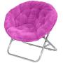 Urban Shop Super Soft Faux Fur Saucer Chair with Folding Metal Frame, Pink