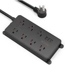 Surge Protector Power Strip, ETL Listed, TROND 7 Widely-Spaced Outlets Expansion with 3 USB Ports, Low-Profile Flat Plug, 1700 Joules, 5ft Extension Cord, Wall Mountable, Black