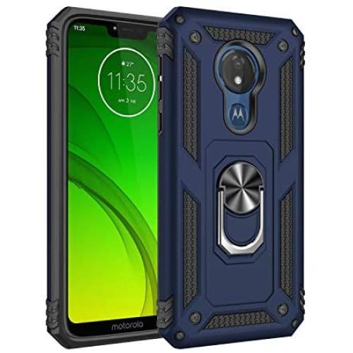 Rebex Compatible with Motorola G7 Power Case Cover,Moto G7 Supra Case,Tough Heavy Protective 360 Metal Rotating Ring Kickstand Holder Grip Magnetic Armor Heavy Duty Shockproof (B-Blue)