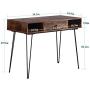 VECELO Computer Home & Office Laptop Table,Study Writing Desk with Drawers Open Shelf Storage Metal Leg，Retro Brown
