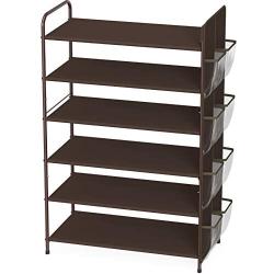 Simple Houseware 6-Tier Shoe Rack Storage Organizer 34-Pair w/ Side Hanging Bag, Bronze