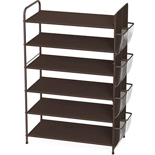 Simple Houseware 6-Tier Shoe Rack Storage Organizer 34-Pair w/ Side Hanging Bag, Bronze