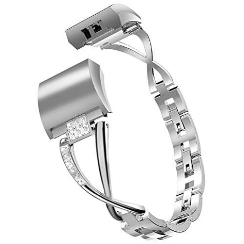 Glebo Compatible with Fitbit Charge 2 Bands for Women, Bling Bracelet Metal Straps Bangle Wristbands Accessories Replacement Bands for Fitbit Charge 2 Band Small Large, Silver