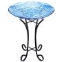 MUMTOP Outdoor Glass Birdbath with Metal Stand for Lawn Yard Garden Decor,18” Dia/21.65 Height