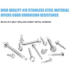 DYWISHKEY 320 Pieces 410 Stainless Steel #8#10#14 Hex Washer Head Self Drilling Sheet Metal Screws Assortment Kit