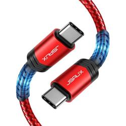 USB C to USB C 60W Fast Charging Cable, JSAUX[2-Pack 6.6ft] Type C Charger Cord Compatible with Samsung Galaxy S21 /S20 /Note 20 10, MacBook Air/Pro 13, iPad Air/Pro 2020, Google Pixel 3/4, etc- Red