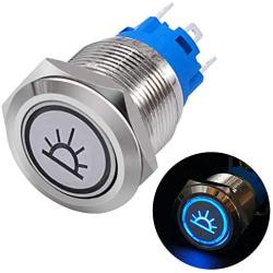 Taiss 12V 16mm Blue LED Illuminated Car Interior Push Button Switch 1NO 1NC 5/8'' Mounting Hole Latching Type Silver Stainless Steel Metal Toggle Switch For Car Boat Part Modification TL16-BD-Bu