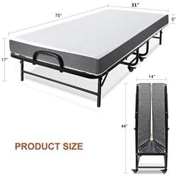 Smile Back Folding Bed Cot Size Foldable Bed Fold up Bed Rollaway Bed with Mattress, Guest Bed Extra Bed Portable Bed with Memory Foam Mattress, Stable Metal Frame, 75''x31'', Saving More Space