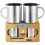 Stainless Steel Coffee Mug with Lid, Set of 2 – 14 oz Premium Double Wall Insulated Travel Cup, Metal Mug with Handle – Shatterproof, BPA Free, Dishwasher Safe, Tea, Beer