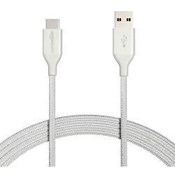 Amazon Basics Double Braided Nylon USB-C to USB-A 2.0 Fast Charging Cable, 3A - 10-Foot, Silver