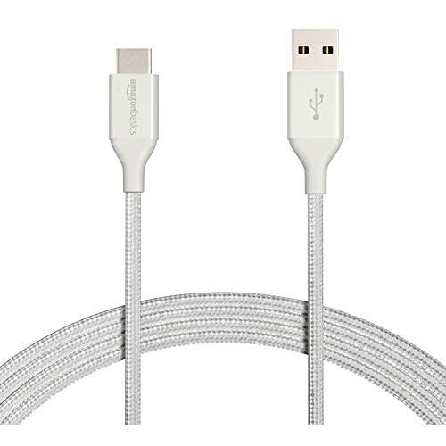 Amazon Basics Double Braided Nylon USB-C to USB-A 2.0 Fast Charging Cable, 3A - 10-Foot, Silver