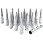 Wheel Accessories Parts Set of 24 Chrome Spiked Solid Metal Lug Nuts M14x1.5 Thread 4.4 Inch Tall Closed End Bulge Acorn Spike Lug Nut 1 Long Socket Key
