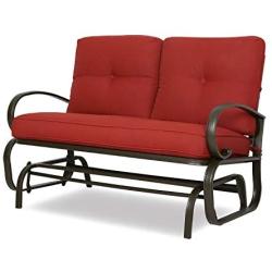 Patio Glider Bench Loveseat Outdoor Cushioed 2 Person Rocking Seating Patio Swing Chair, Brick Red