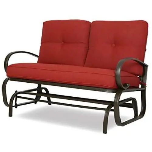 Patio Glider Bench Loveseat Outdoor Cushioed 2 Person Rocking Seating Patio Swing Chair, Brick Red Patio Glider Bench Loveseat Outdoor Cushioed 2 Person Rocking Seating Patio Swing Chair, Brick Red